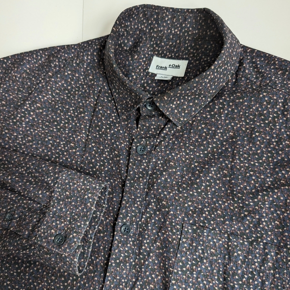 Frank & Oak Men's 100% Cotton Patterned Dress Shirt In Black ~ Size Large - Picture 6 of 9